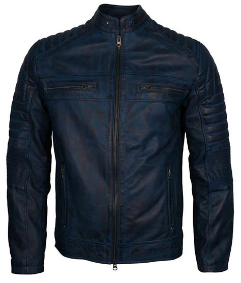 Mens Café Racer Blue Waxed Jacket With Images Cafe Racer Leather