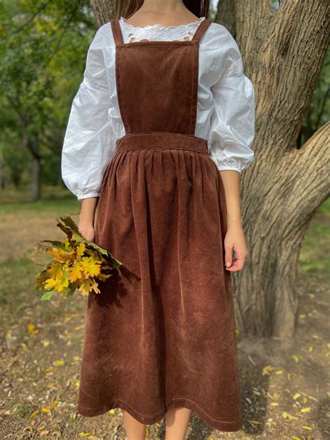 Cottagecore Overall Dress Women Corduroy Pinafore Dresses Etsy Old