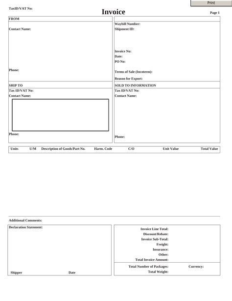 Free Ups Commercial Invoice Template Pdf Eforms