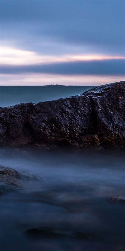 Evening Mist Coast Rocks Nature 1080x2160 Wallpaper Nature