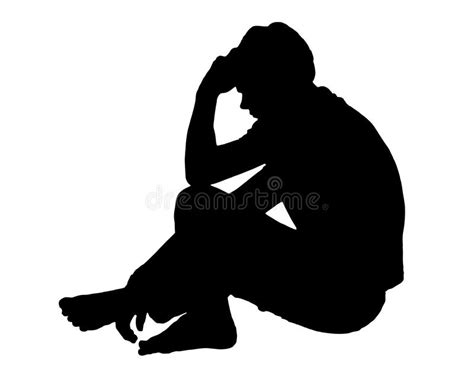 Side Profile Portrait Silhouette Of Depressed Teenage Boy Sitting On