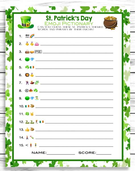 Saint Patricks Day Emoji Pictionary Gamest Patricks Day Party Game