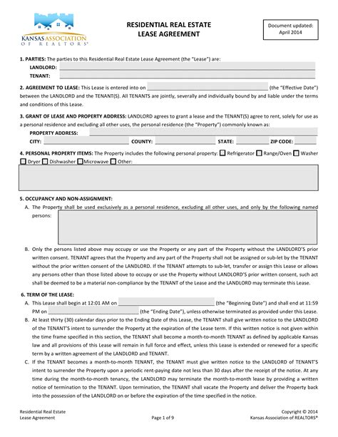 California house lease agreement form property rentals direct | source : Free Kansas Association of Realtors Residential Lease Agreement Template - PDF - eForms