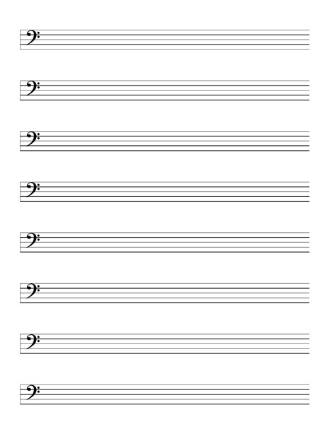 Blank music paper sheet for grand staff: Staff-Bass Clef Music Paper Free Download