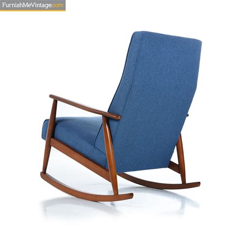 German Beech Mid Century Modern Blue Rocking Chair