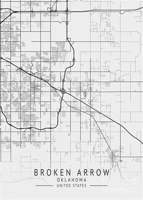 Broken Arrow Oklahoma Us Gray City Map Digital Art By Tien Stencil