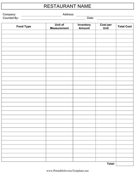 Restaurant Inventory Spreadsheet Template Download