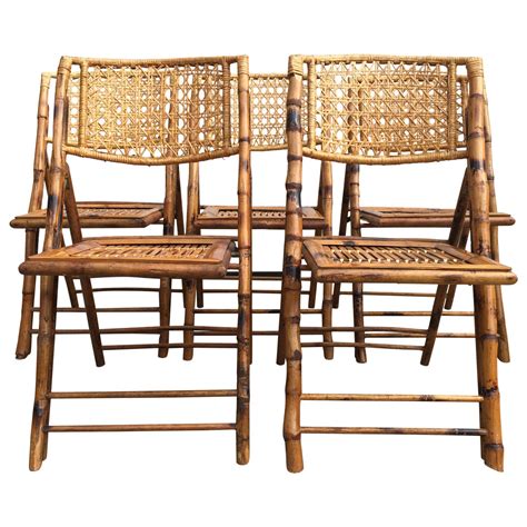 Find rattan wicker arm chair. Set of Five Scorched Bamboo Frame Folding Chairs with ...