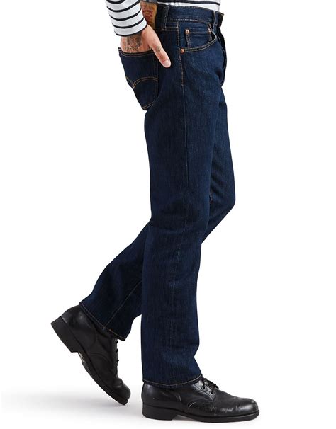 Levis Mens 501 Original Mid Rise Regular Fit Straight Leg Jeans Rinse