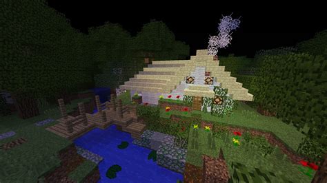 Small Forest House By The Stream At Night In Minecraft Bauen