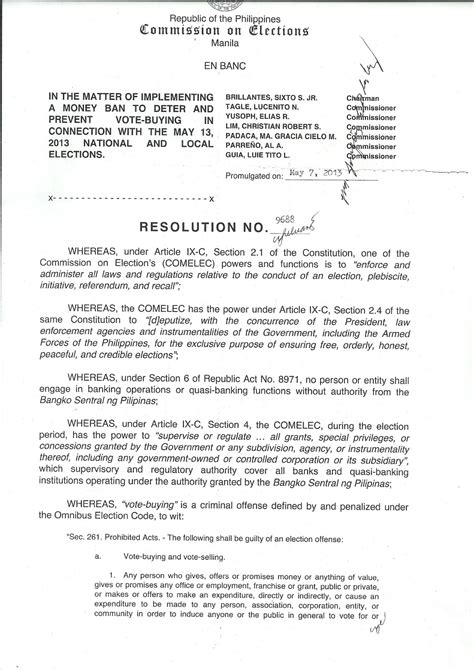 Legal Forms And Reviews Of Philippine Law Comelec Resolution No 9688