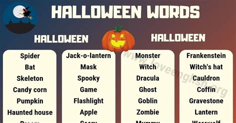 Halloween Words 60 Scary Words To Describe Halloween Love English