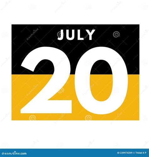 July 20 Flat Daily Calendar Icon Date Day Month Stock Illustration