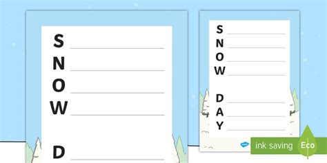 Snow Day Acrostic Poem Writing Worksheet Twinkl