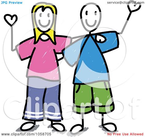 Royalty Free Vector Clip Art Illustration Of A Stick Couple Waving By