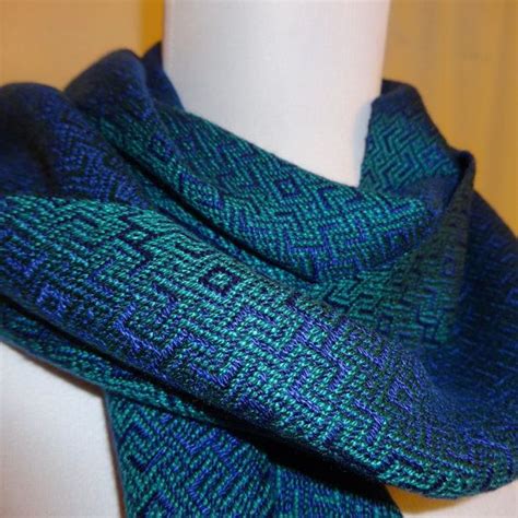 Handwoven Tencel Scarf Iranian Tilework Scarf In Teal And Navy Woven