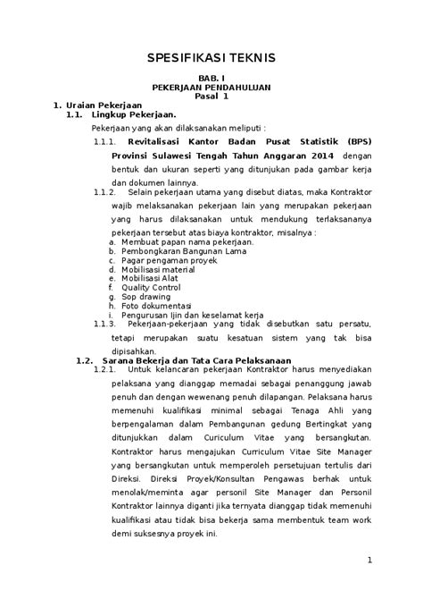 Doc Spesifikasi Teknis Gedungdocx Munafri Zainuddin