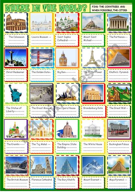 Where In The World Famous Landmarks Esl Worksheet By Spied D Aignel