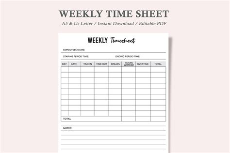Employee Time Sheet,Time Log Graphic by watercolortheme · Creative Fabrica