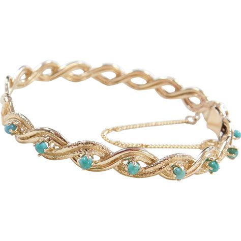 Vintage 14k Gold Turquoise Bangle Bracelet ~ 6 34 From Arnoldjewelers