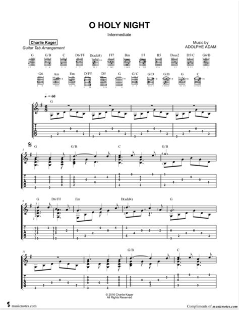 O Holy Night Acoustic Fingerstyle Guitar Tab Notation Sheet