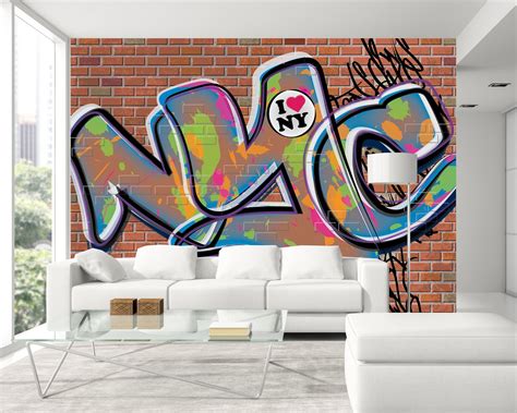 Nyc Graffiti Removable Wallpaper Decal Brick Wall Street Art Etsy