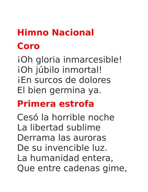 Total 43 Imagen Himno Nacional Coro Y Segunda Estrofa Viaterramx