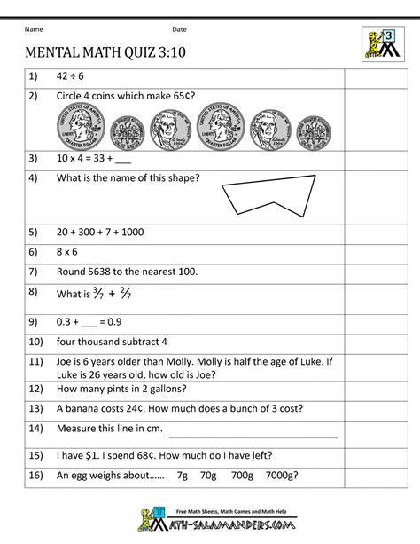 3d shape quiz for kids. Mental Math 3rd Grade