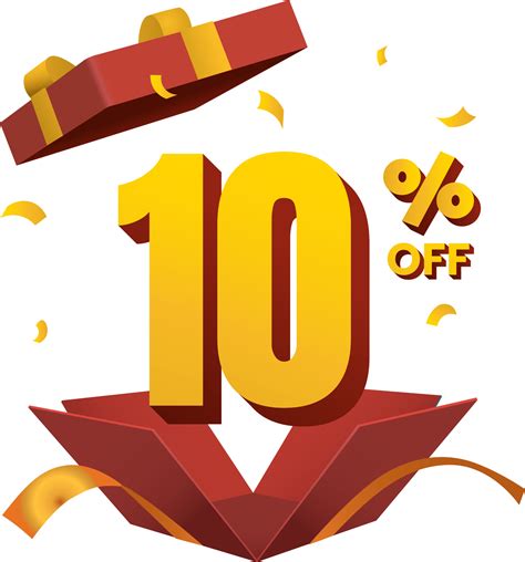 Discount 10 Percent Off In Surprise Opened Red T Box Golden Ribbon 3d Style 11654490 Png