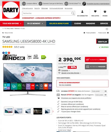 Soldes Darty Tv Samsung Ue65ks8000 4k Uhd 40