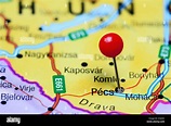 Pecs pinned on a map of Hungary Stock Photo - Alamy