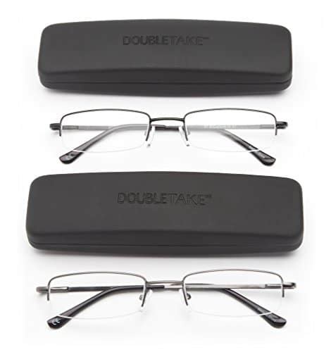 Doubletake Reading Glasses 2 Pairs Compact Case Included Semi Rimless Readers Medical Supply All