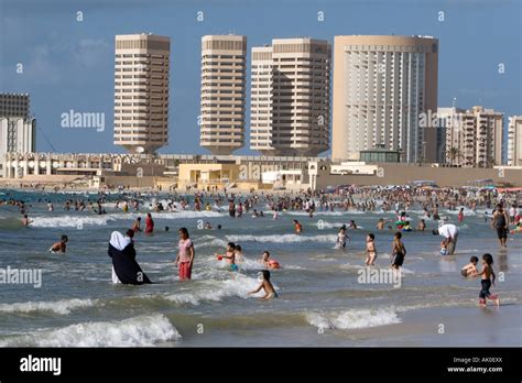 Tripoli Libya Mediterranean Beach Scene Summer Corinthia Hotel