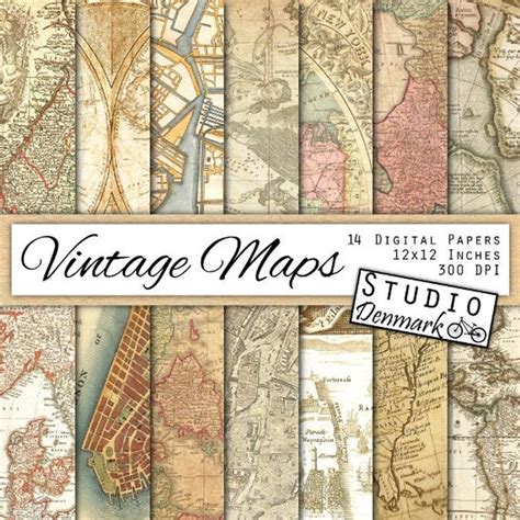 Vintage Maps Digital Paper 14 Antique Sepia Maps Aged And Etsy