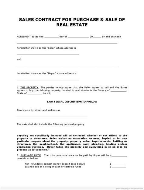 Simple Land Purchase Agreement Form Business Mentor
