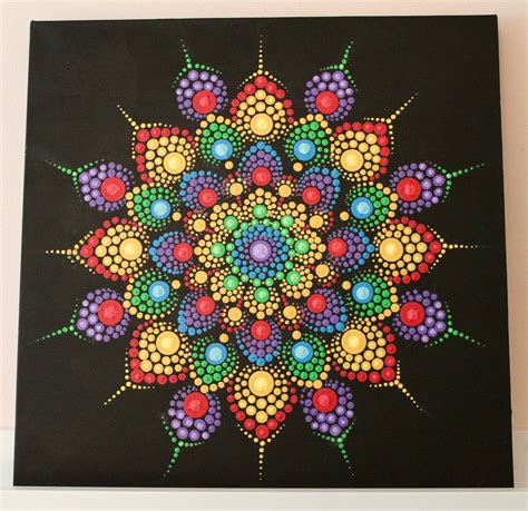 Handmade Dot Mandala On Canvas Etsy Pochoirs Mandalas Design