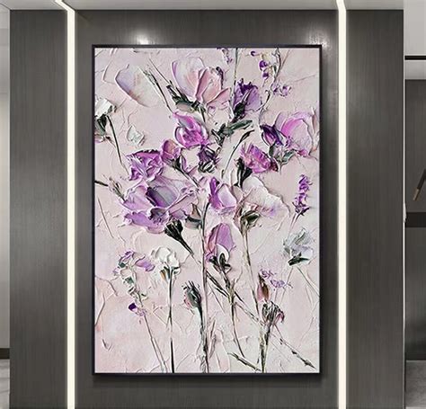 Abstract Purple Flower Oil Painting On Canvas Large Original Etsy