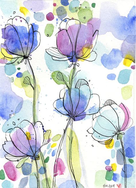 Floral Abstract Watercolour Painting Sweet Peas Original Etsy Wildflower Paintings Floral