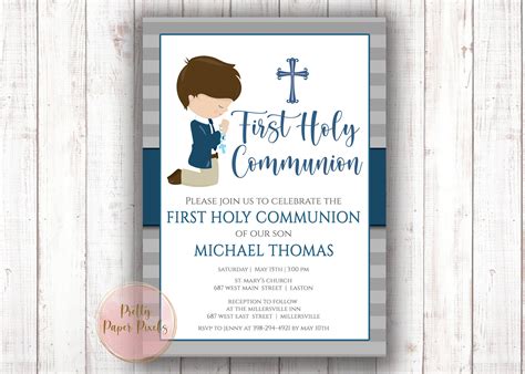 First Communion Invitation Boy Male First Holy Communion Etsy Uk