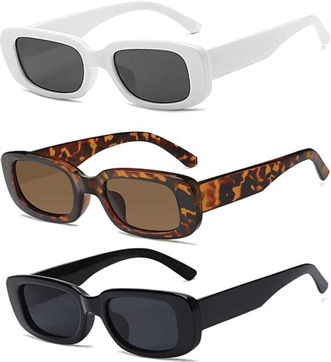 Tskestvy 3 Pack Women’s Rectangle Sunglasses Retro Trendy Square Vintage Glasses