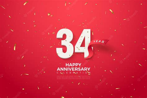 Premium Vector 34th Anniversary With Numbers And Red Ribbon