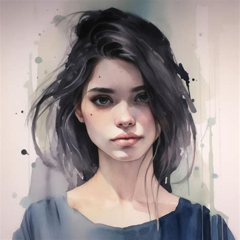 Premium Ai Image A Painting Of A Woman With Black Hair And Blue Eyes