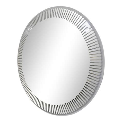 Contemporary Italian Organic Modern Round Lit Mirror With White Sunburst Decor In Showroom