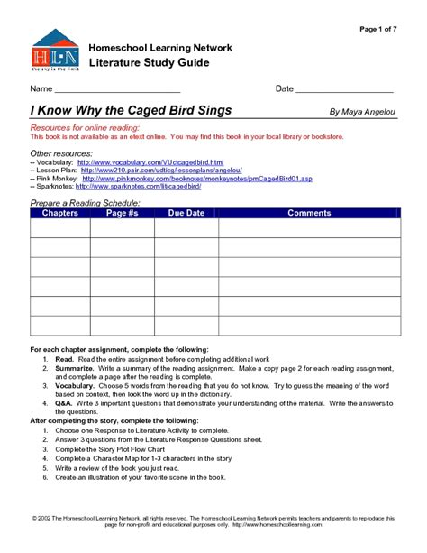Reading Study Guide I Know Why The Caged Bird Sings Organizer For 8th