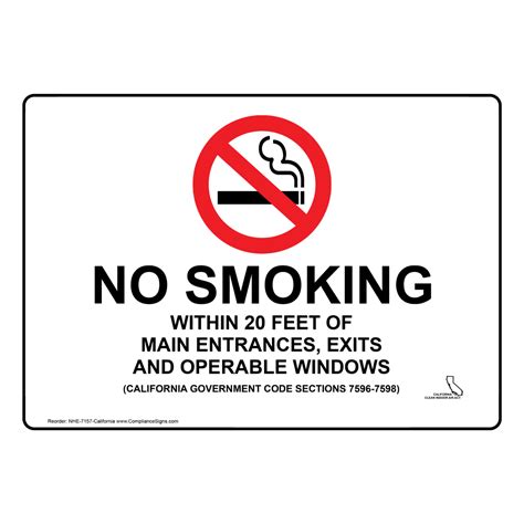 No Smoking Within 20 Feet Of Main Entrances Sign Nhe 7157 California
