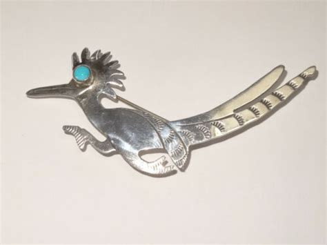 Sterling Silver Navajo Roadrunner Pin Brooch Handmade By Ruth Ann