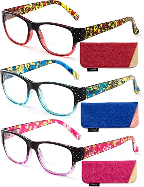 3 Packs Women Bifocal Reading Glasses With Flowers And Studs Fashion