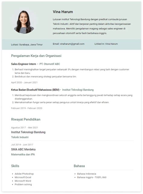 Contoh Cv Yang Menarik Untuk Fresh Graduate Bahasa Indonesia Best My