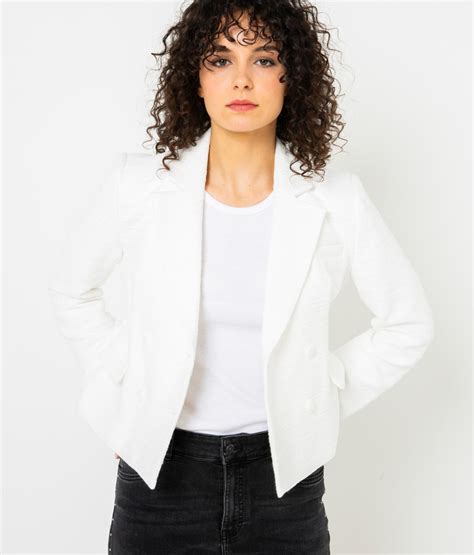 Femme Camaïeu Veste Courte Texturee Blanc De Blanc Vestes Blazers