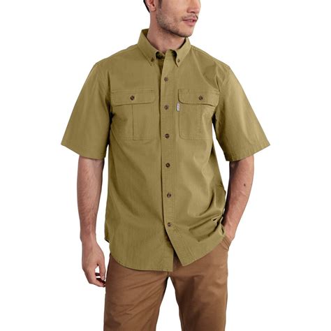 Carhartt Mens Dark Khaki Foreman Solid Short Sleeve Work Shirt